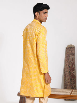 VASTRAMAY Men's Yellow Silk Blend Kurta