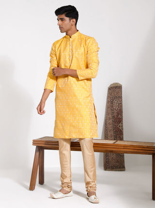 VASTRAMAY Men's Yellow Silk Blend Kurta