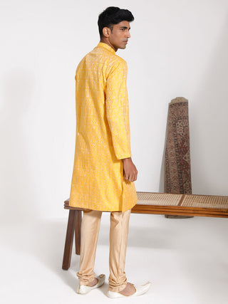 VASTRAMAY Men's Yellow Silk Blend Kurta And Pyjama Set