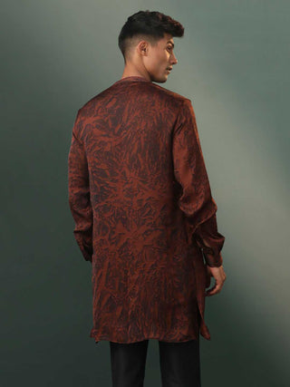 VASTRAMAY Men's Brown And Black Printed Cotton Blend Kurta