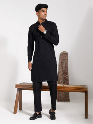 VASTRAMAY Men's Black Cotton Kurta Pyjama Set