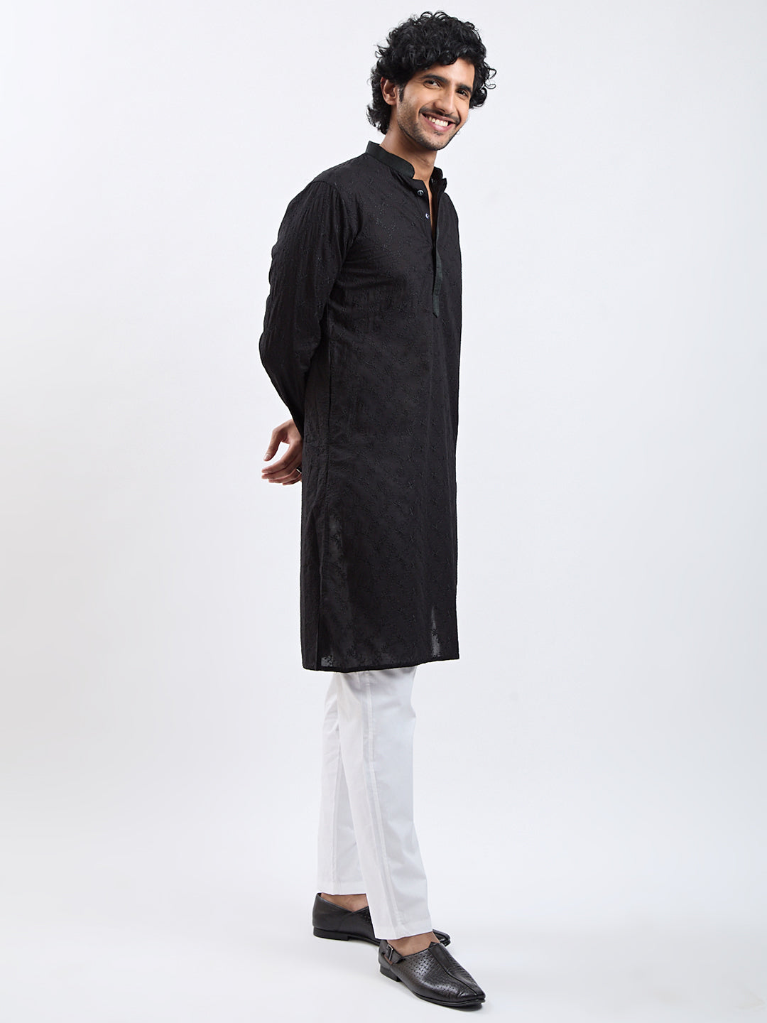 Men's Black Cotton Kurta Pyjama Set