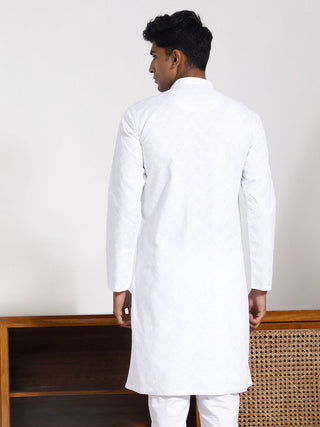 VASTRAMAY Men's White Cotton Kurta