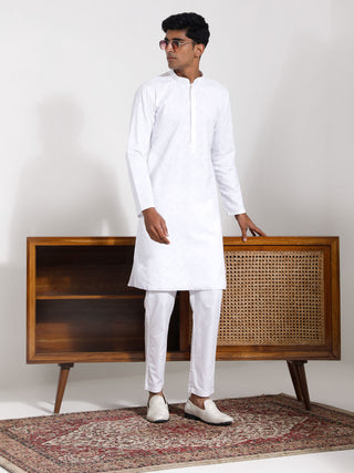 VASTRAMAY Men's White Cotton Kurta