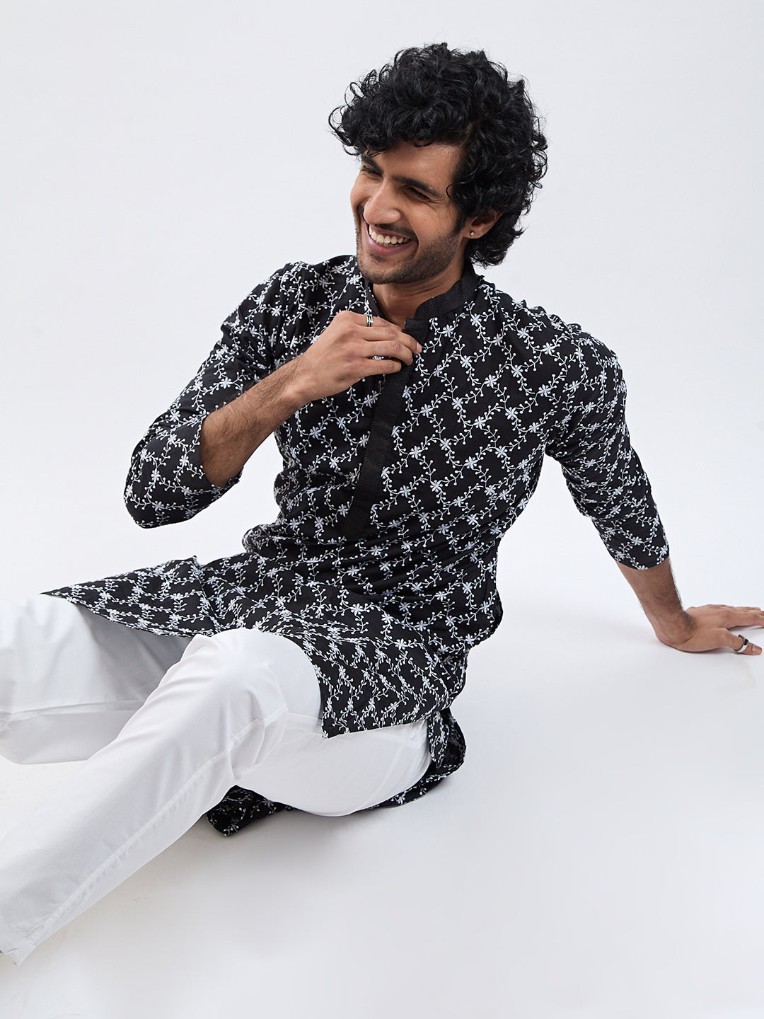 Men's Black Cotton Kurta
