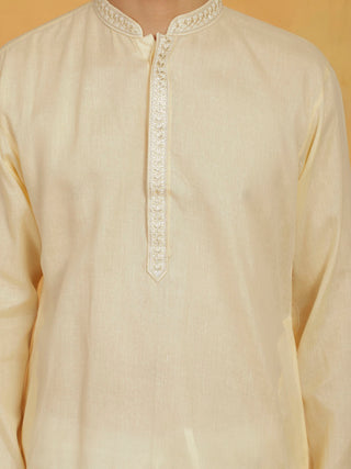 VASTRAMAY Men's Cream And White Cotton Kurta Pyjama Set