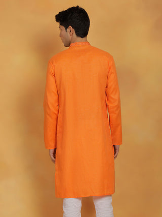 VASTRAMAY Men's Orange Cotton Kurta