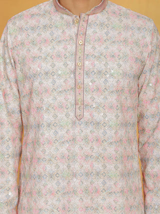 VASTRAMAY Men's Pink Cotton Blend Kurta