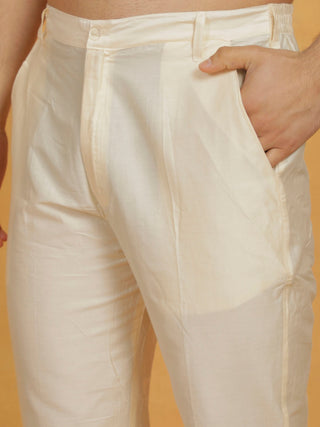 VASTRAMAY Men's Cream Cotton Blend Kurta And Pyjama Set