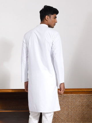 VASTRAMAY Men's White Cotton Silk Kurta