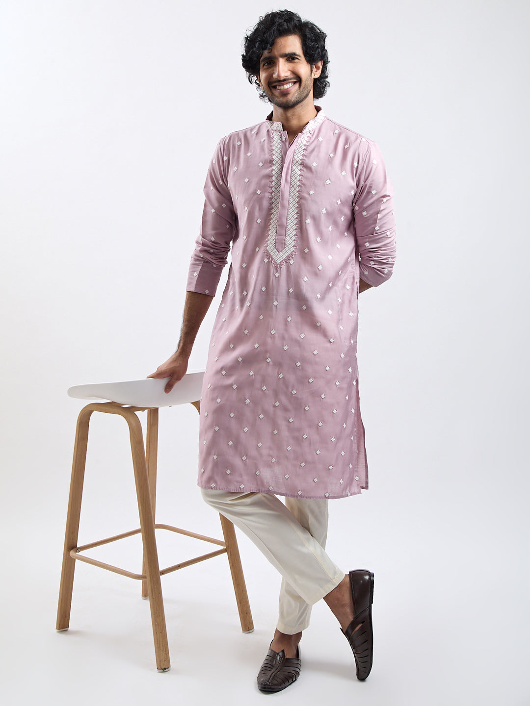 Men's Pink Silk Blend Kurta