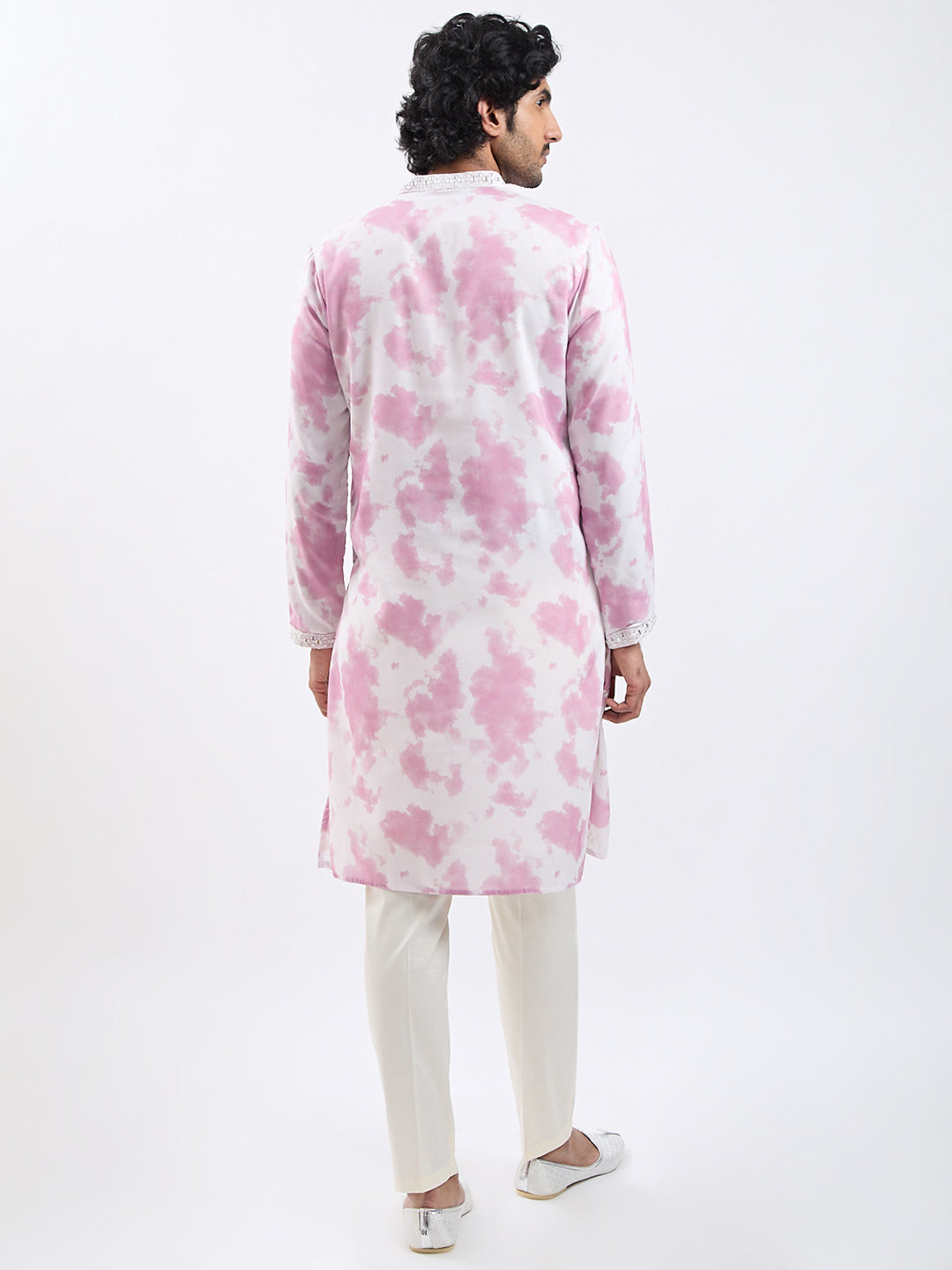 Men's Pink And Cream Cotton Blend Kurta And Pyjama Set