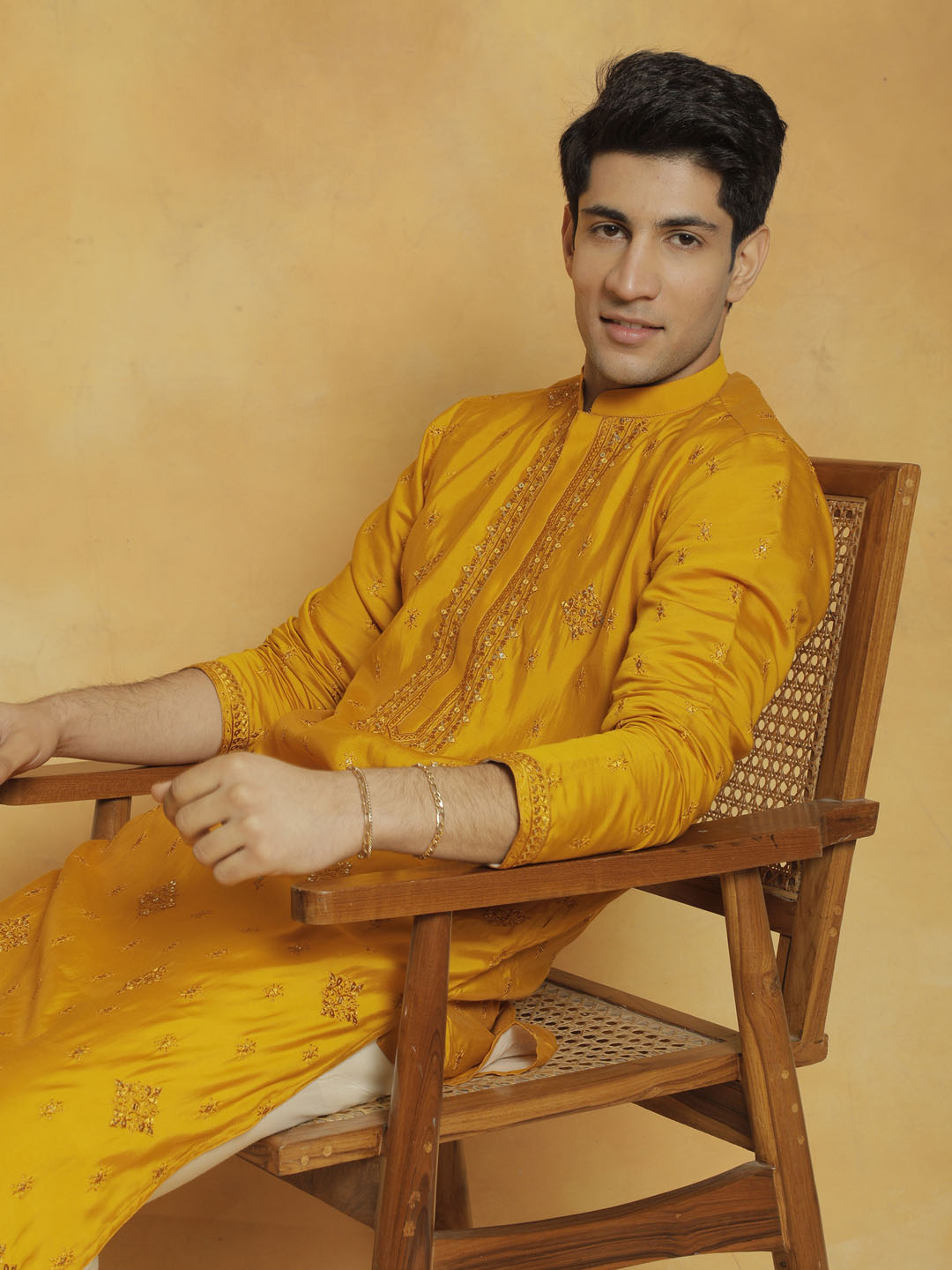Men's Mustard Silk Blend Kurta