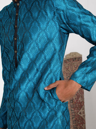 VASTRAMAY Men's Turquoise Silk Blend Kurta
