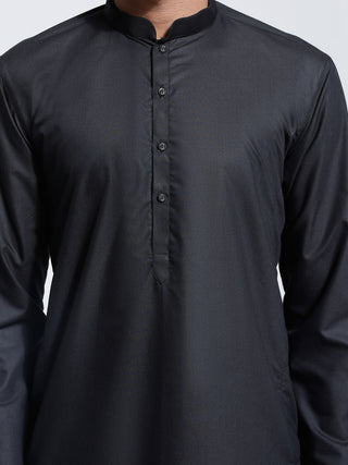 VASTRAMAY Men's Black Cotton Silk Kurta And Pyjama Set