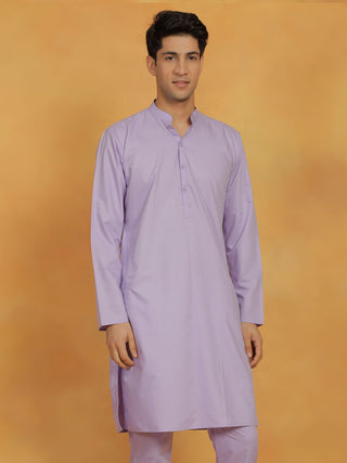 VASTRAMAY Men's Lavender Cotton Silk Kurta