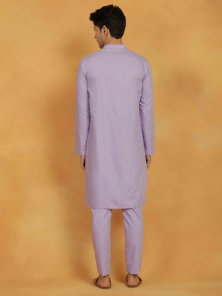 VASTRAMAY Men's Lavender Cotton Silk Kurta And Pyjama Set