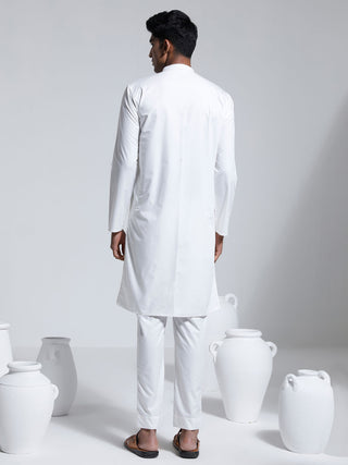 VASTRAMAY Men's White Cotton Silk Kurta And Pyjama Set