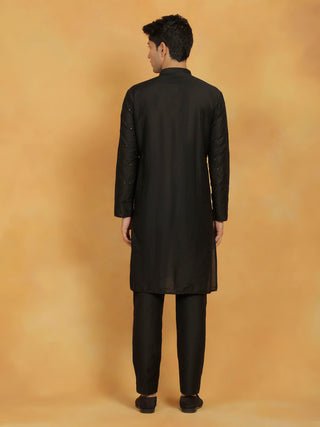 VASTRAMAY Men's Black Viscose Kurta And Pyjama Set