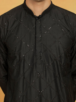 VASTRAMAY Men's Black Viscose Kurta And Pyjama Set