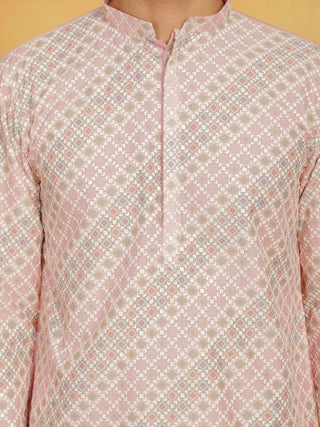 VASTRAMAY Men's Pink Maslin Kurta And Pyjama Set