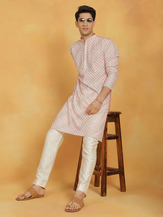 VASTRAMAY Men's Pink Maslin Kurta And Pyjama Set