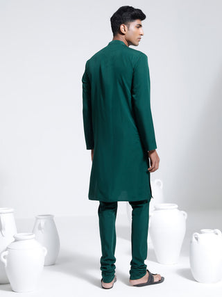 VASTRAMAY Men's Green Crepe Kurta And Pyjama
