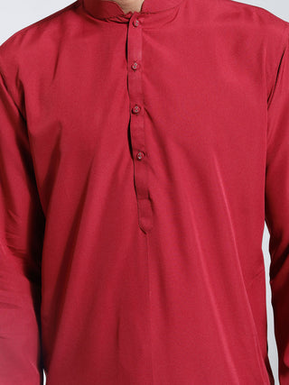 VASTRAMAY Men's Maroon Crepe Kurta