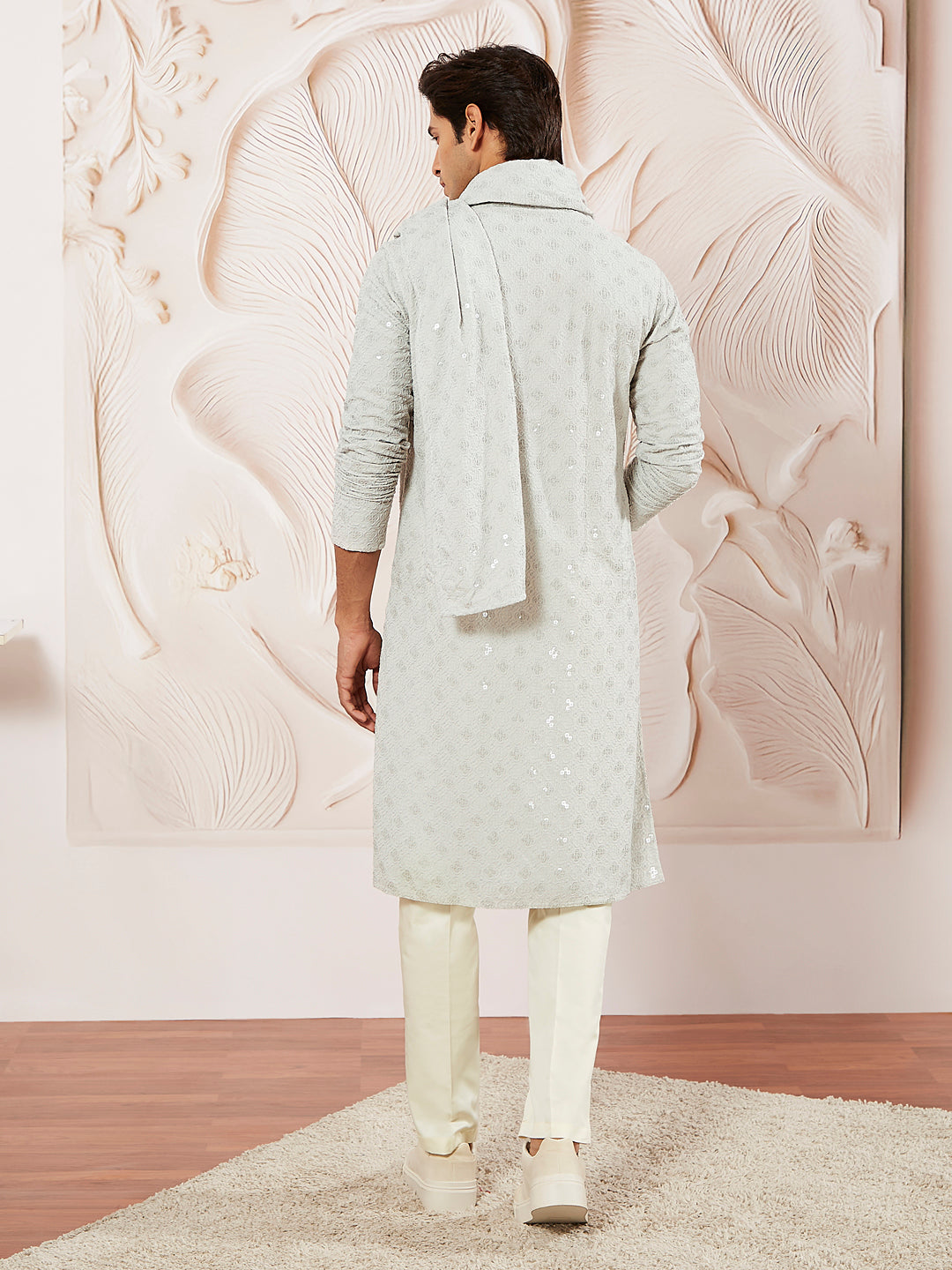 Men's Grey Rayon Kurta Pyjama And Dupatta Set