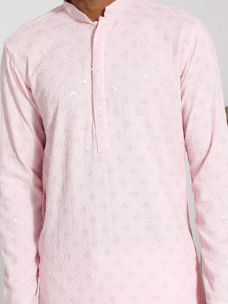 VASTRAMAY Men's Pink Rayon Kurta