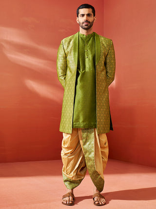 VASTRAMAY Men's Green Silk Blend Sherwani Set