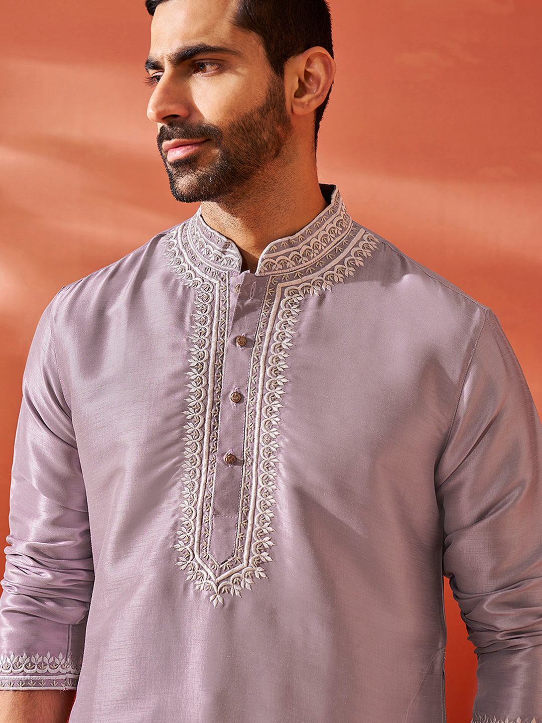 Men's Purple Silk Blend Kurta