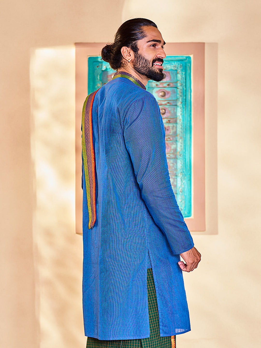 Men's Blue Cotton Kurta