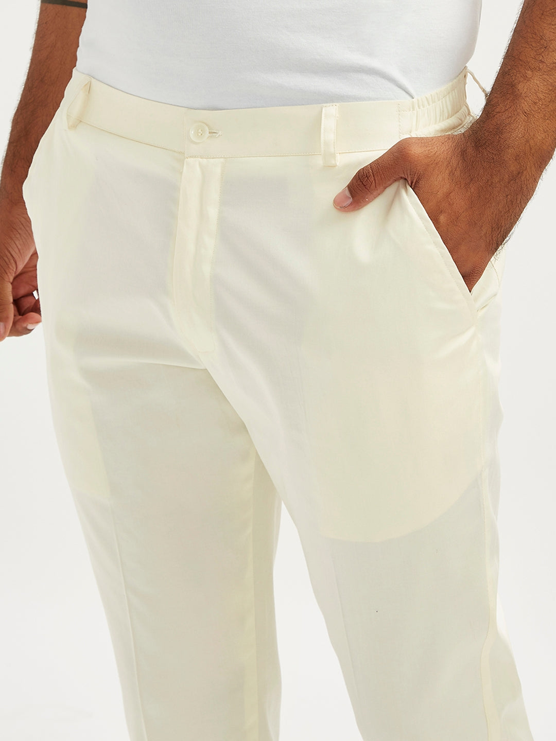 Men's Beige Georgette Ethnic Motiff Thigh Length Kurta Pant Set with Pyjama