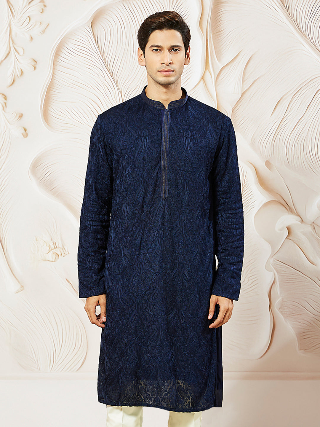 Men's Navy Blue Georgette Kurta
