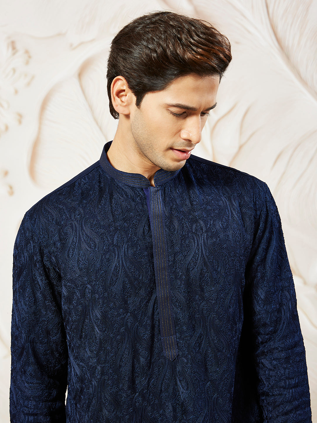 Men's Navy Blue Georgette Kurta