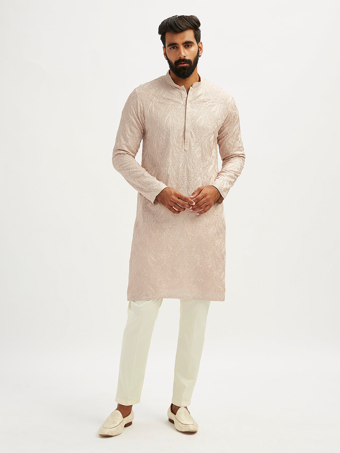 Men's Peach Georgette Kurta Pyjama Set