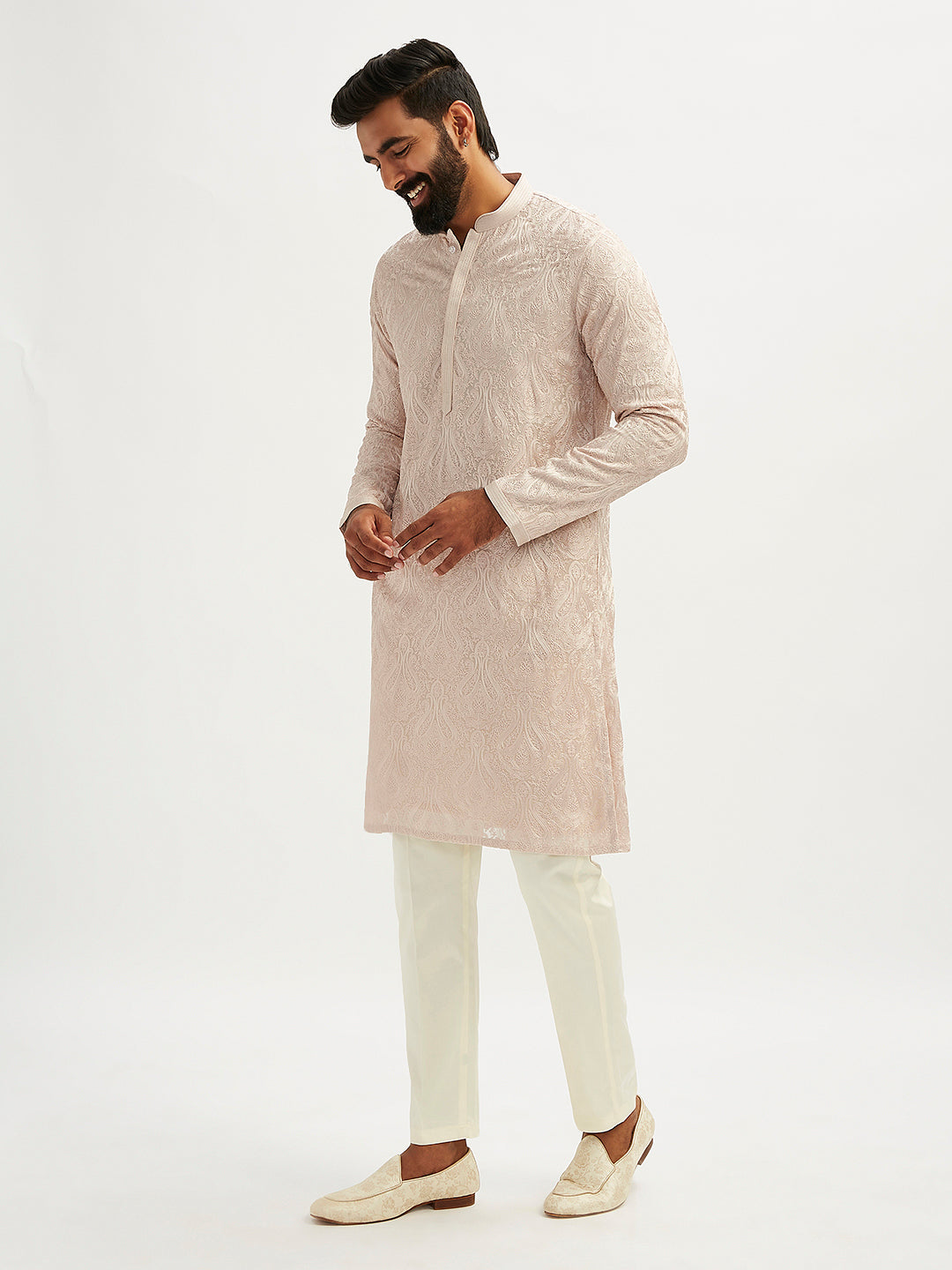Men's Peach Georgette Kurta Pyjama Set