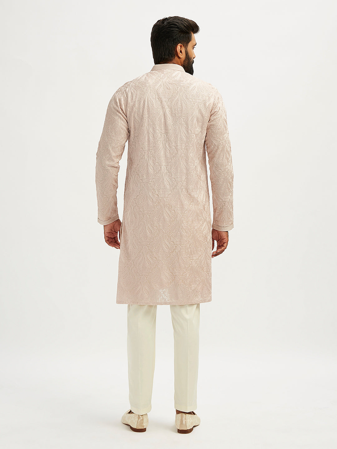 Men's Peach Georgette Kurta Pyjama Set