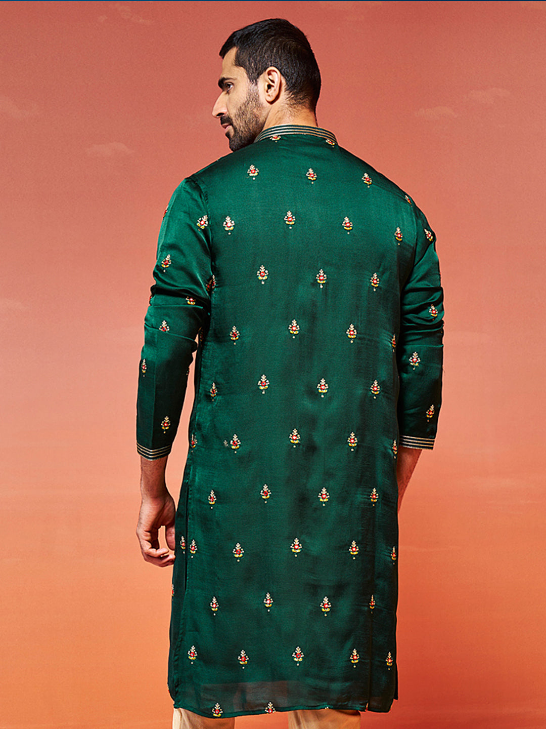 Men's Bottle Green Silk Blend Kurta