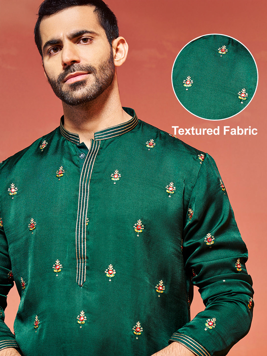 Men's Bottle Green Silk Blend Kurta And Pyjama Set