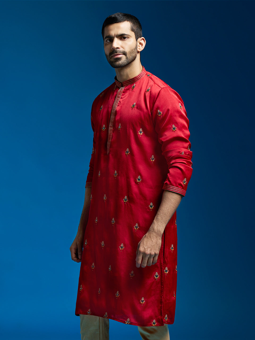 Men's Maroon Silk Blend Kurta