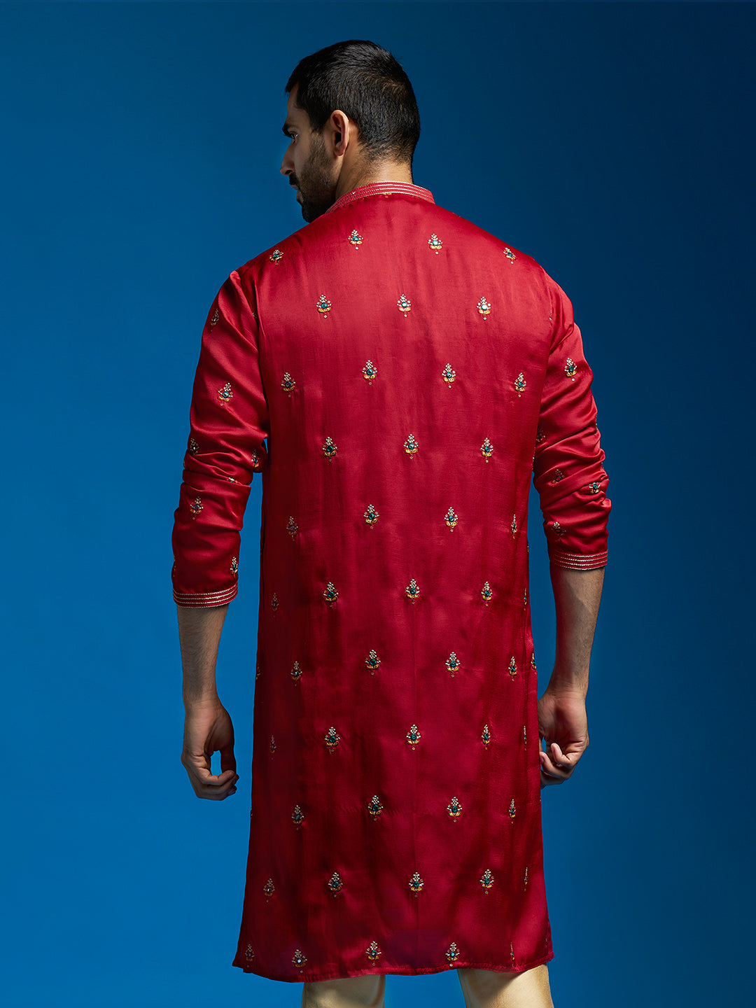 Men's Maroon Silk Blend Kurta