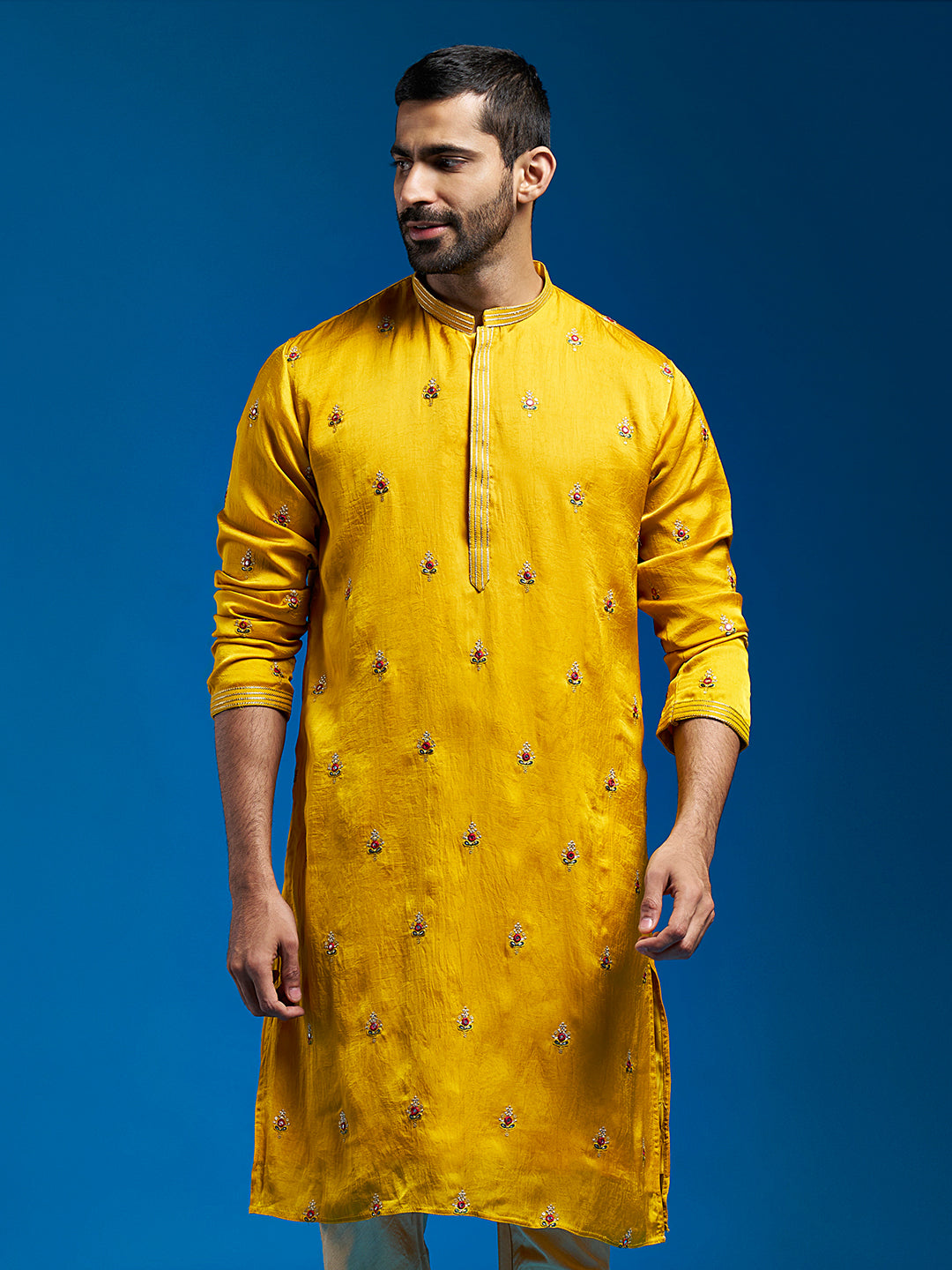 Men's Mustard Silk Blend Kurta
