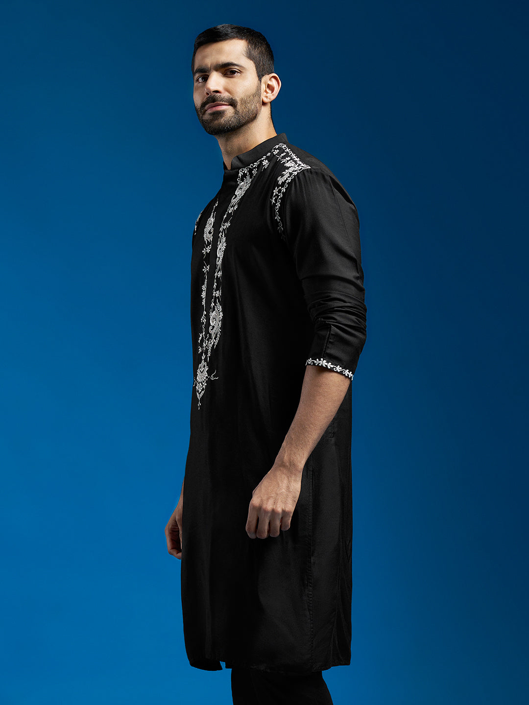 Men's Black Viscose Kurta