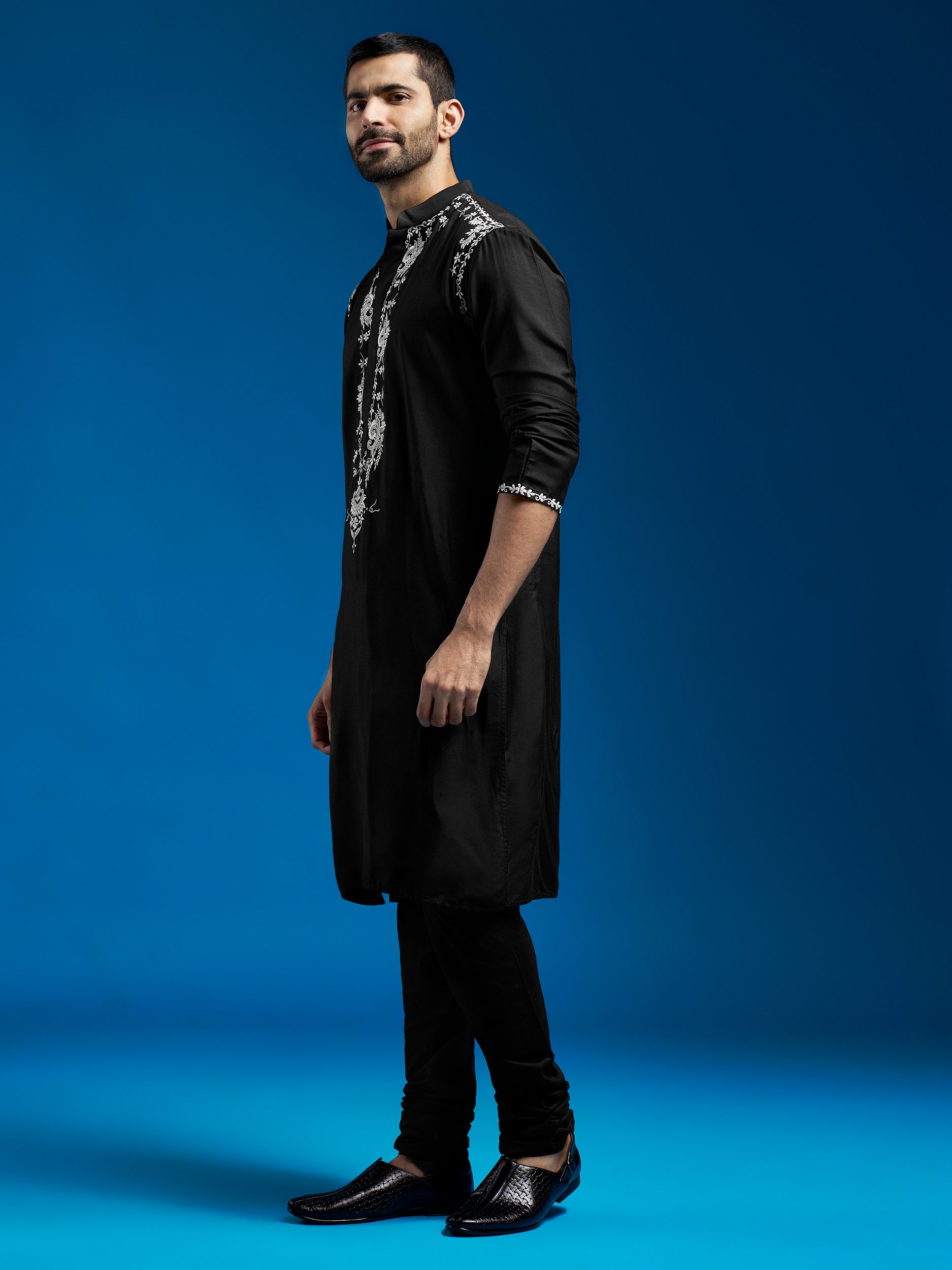 Men's Black Viscose Kurta And Pyjama Set