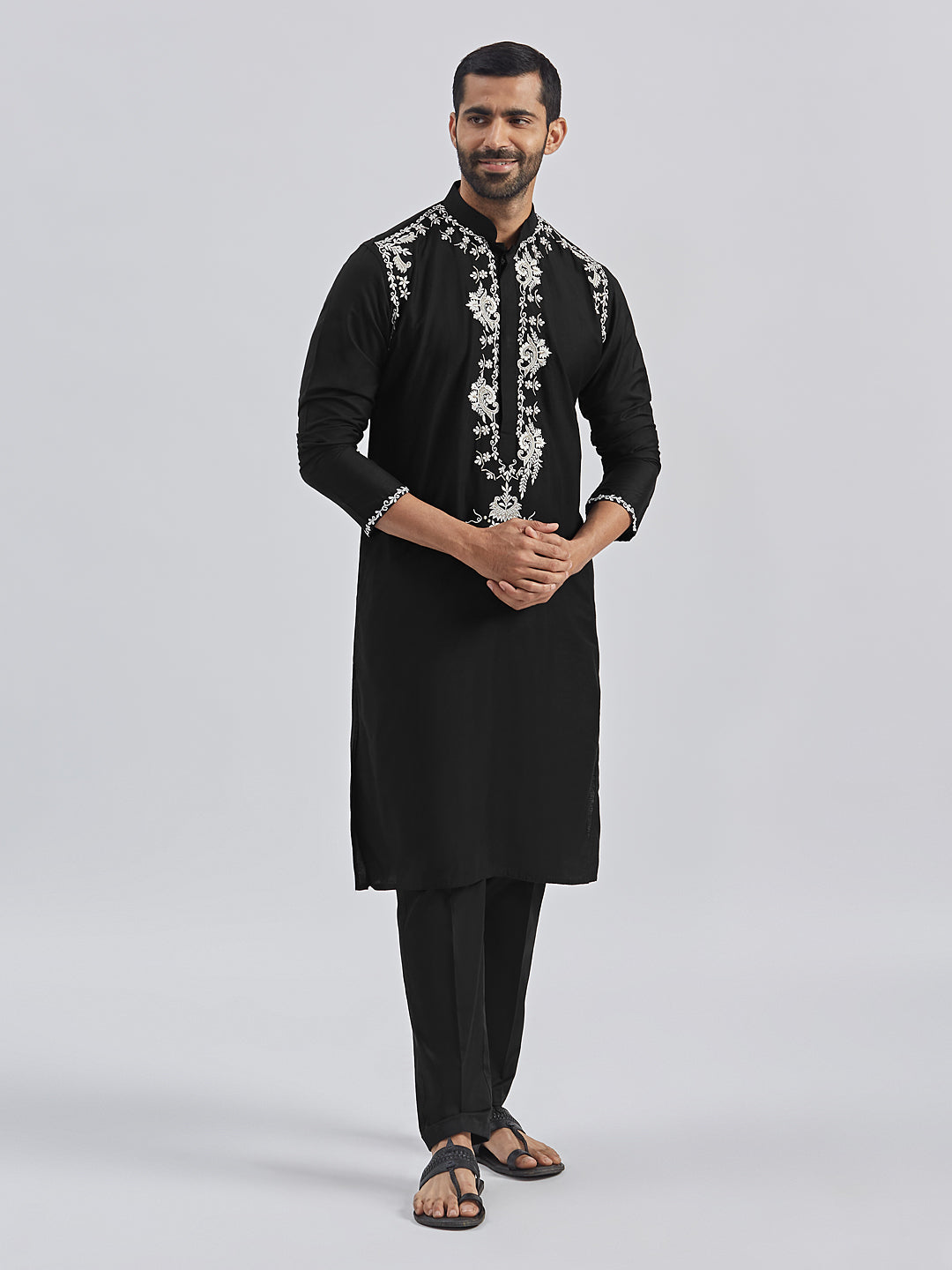 Men's Black Viscose Kurta And Pyjama Set
