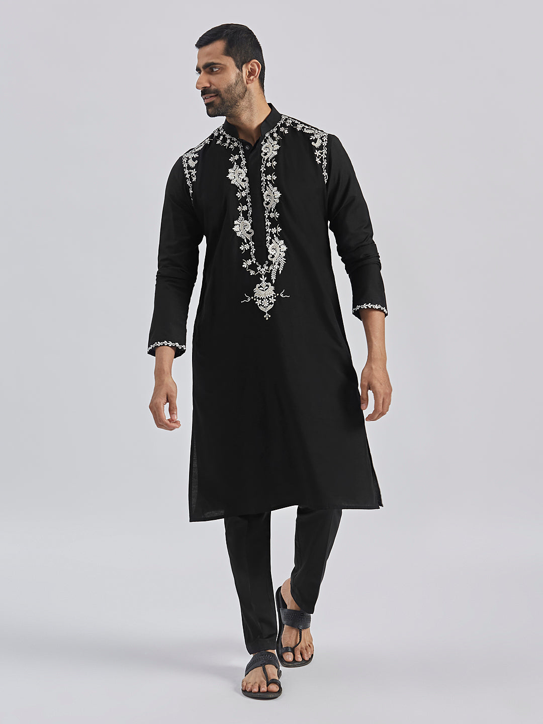 Men's Black Viscose Kurta And Pyjama Set