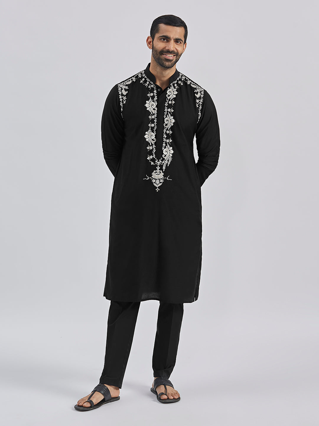 Men's Black Viscose Kurta And Pyjama Set