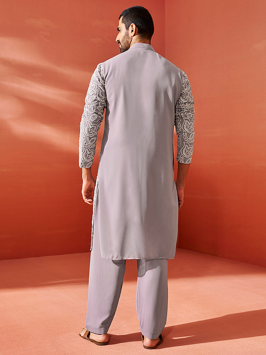 Men's Lavender Georgette Kurta And Patiala Set